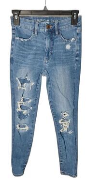 American Eagle Hi-Rise Jegging Crop Distressed Denim Dream Jeans Size 2 Regular